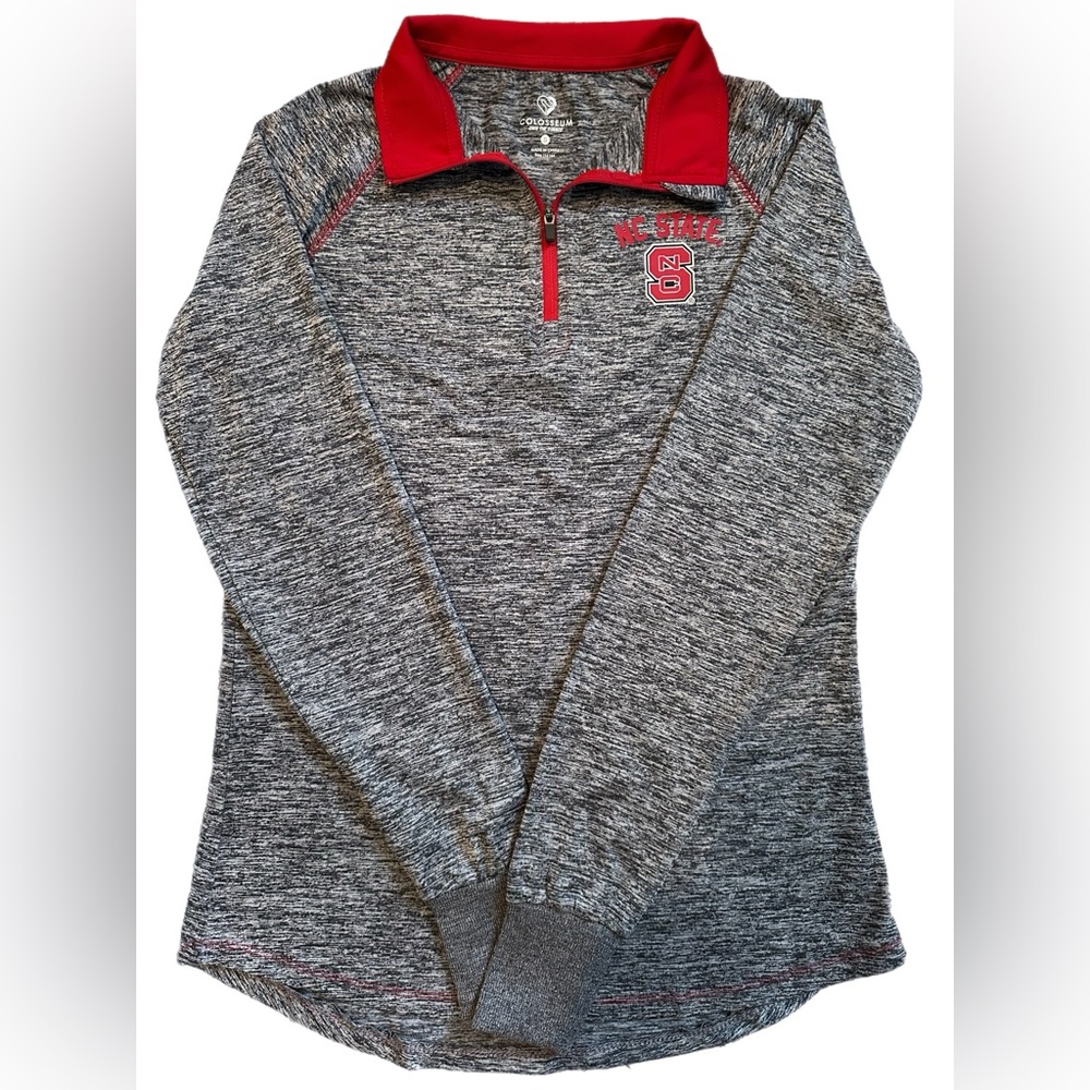 Women’s Gray and Red Quarter-Zip Shirt NC State Wolfpack